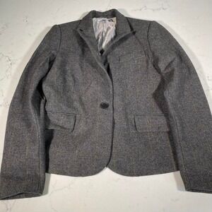 Mango MNG Suit Blazer Women's Small Gray‎ Tweed Elbow Patches